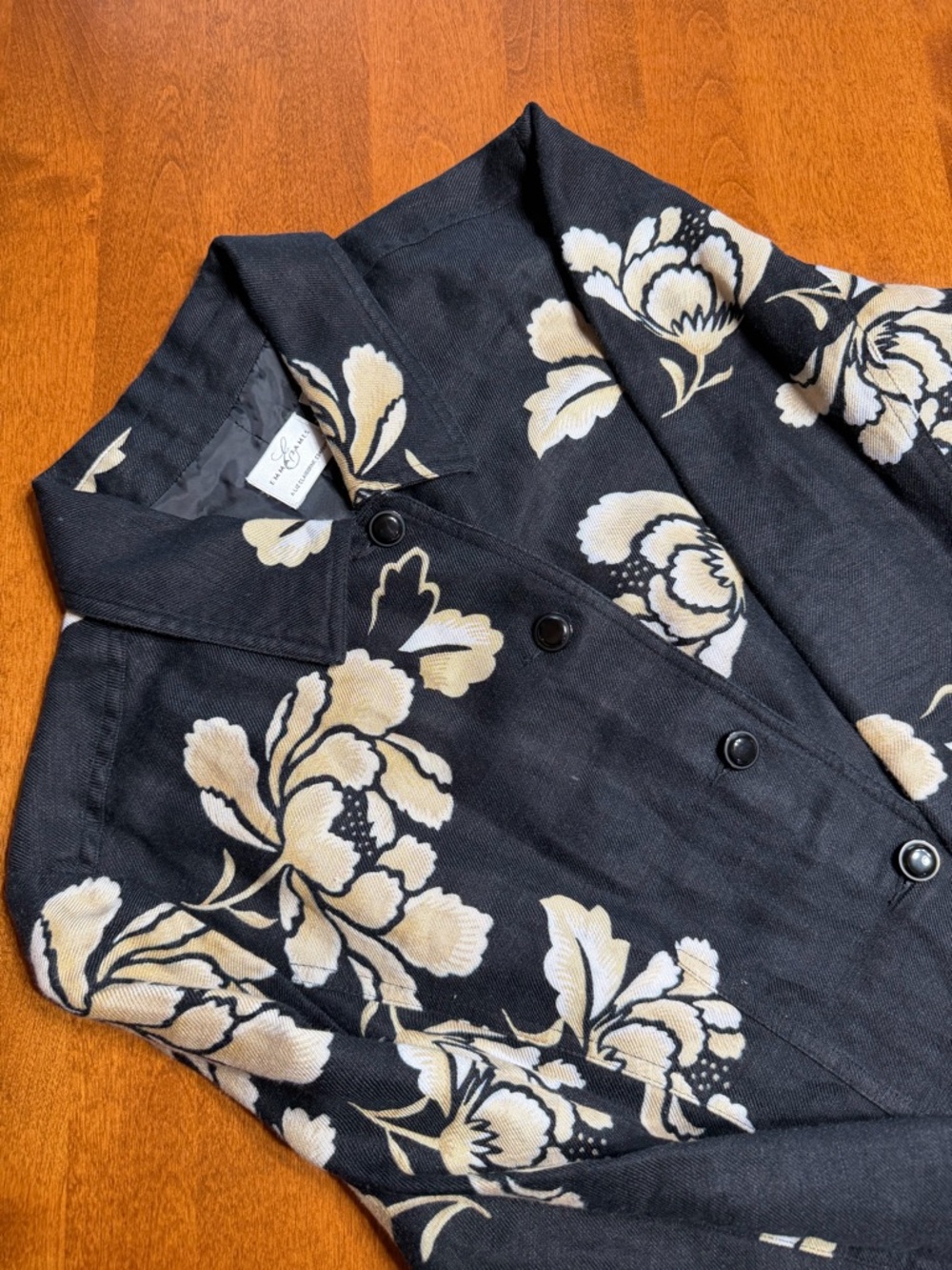 Emma James Black Jacket with Cream Floral Print Size 14